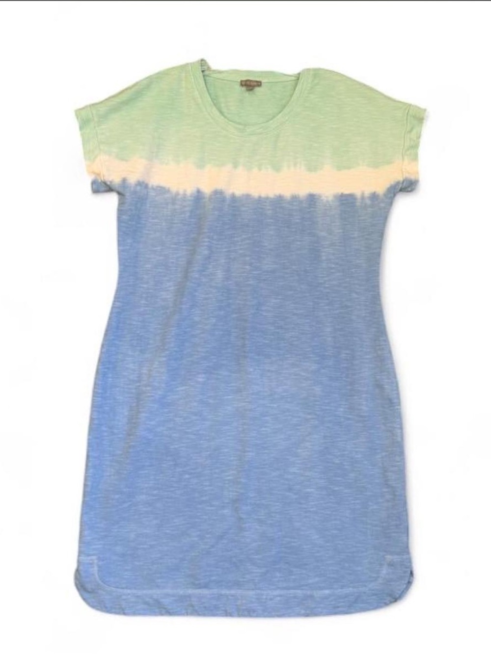 T by Talbots French Terry Dip-Dye T-Shirt Dress | Blue & Mint Ombré | Size M